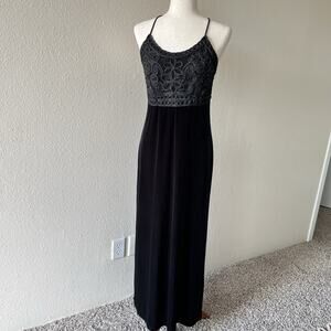Pia 90s Black Velvet Dress Sleeveless Maxi Y2K Fairycore Sz L Grunge Whimsy